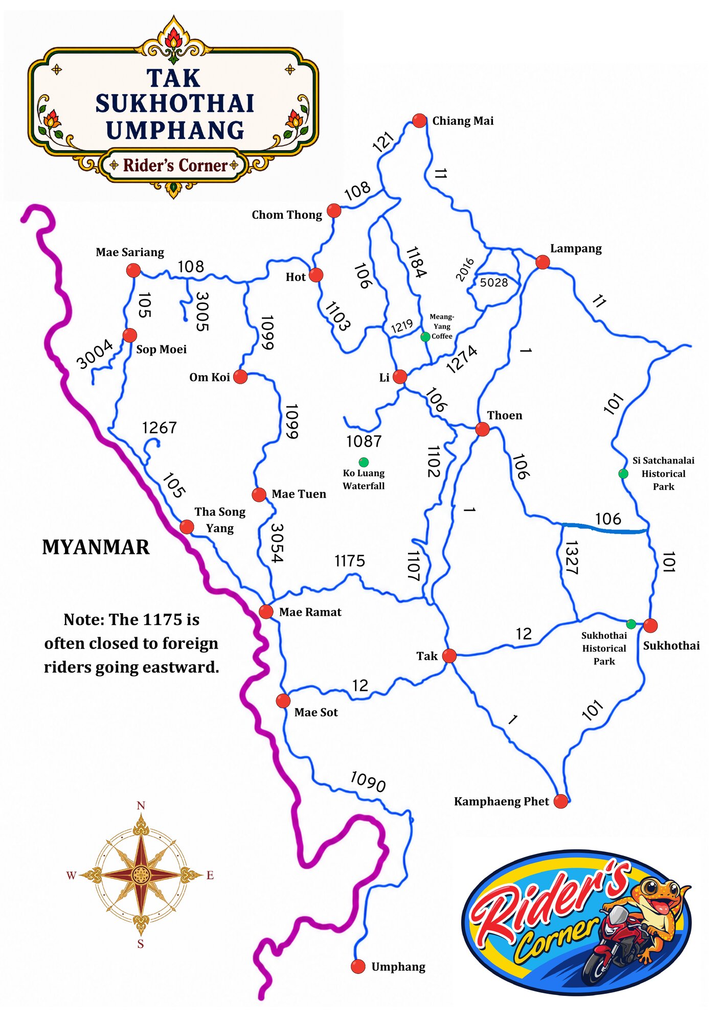 Sukhothai hand-drawn motorcycle map