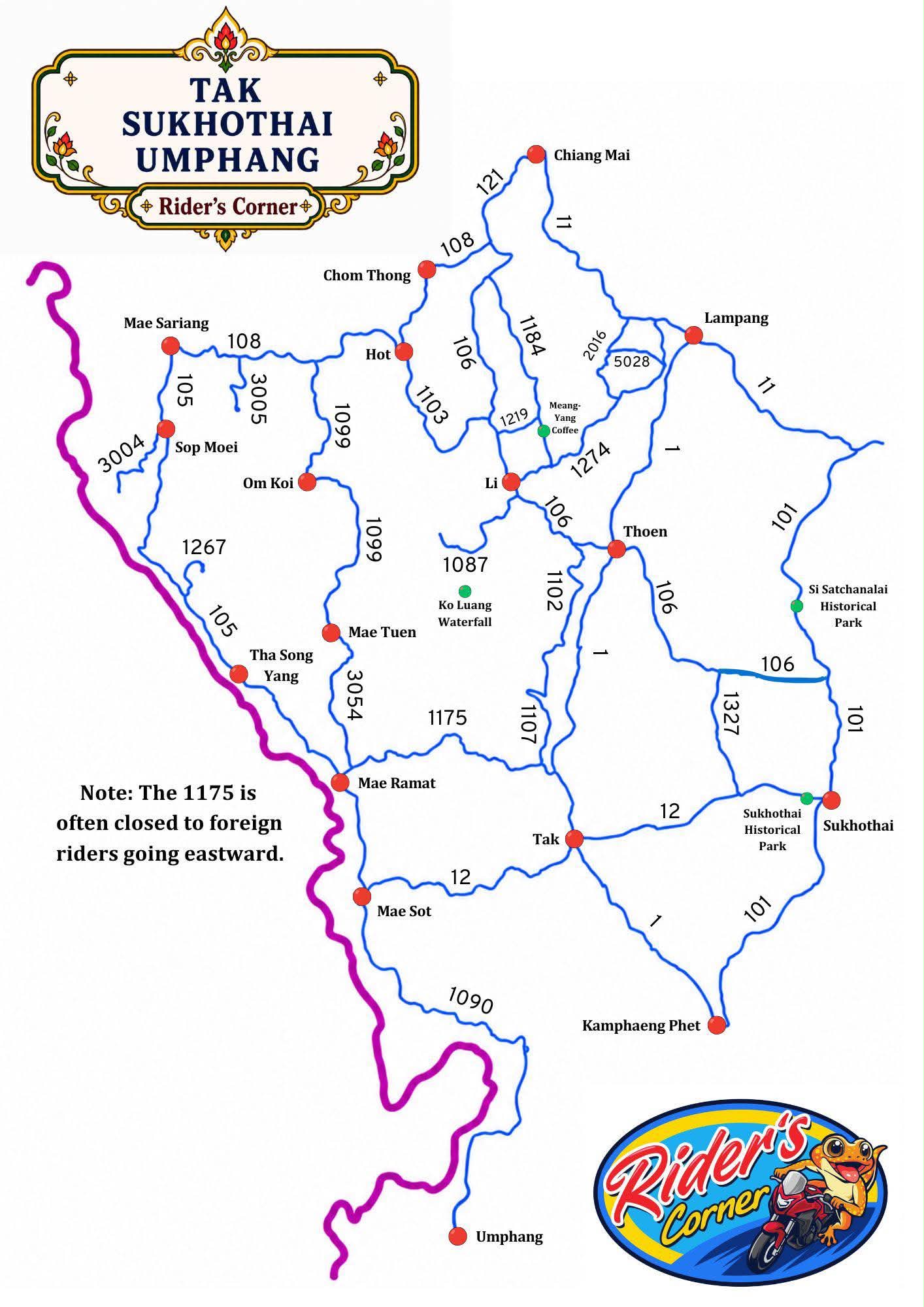 Tak hand-drawn motorcycle map